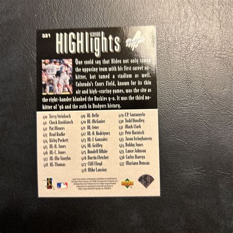 Cno 1997 Upper Deck 321 Hideo Nomo Los Angeles Dodgers No Hitter EBay