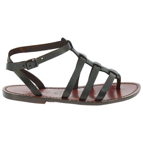 Sandalias gladiador marrón oscuro para mujer de cuero hecho a mano en