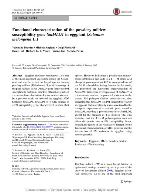 Functional Characterization Of The Powdery Mildew Susceptibility Gene