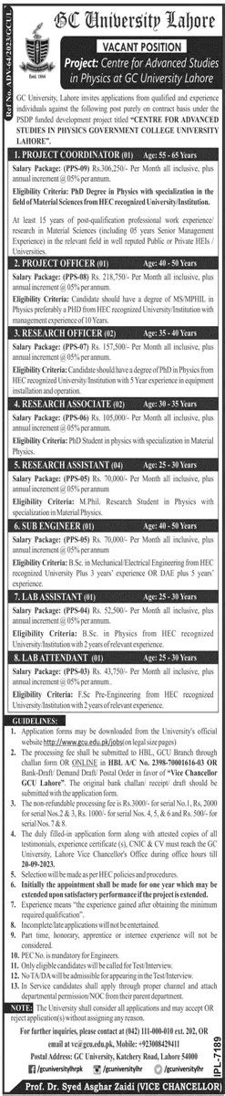 Gc University Lahore Jobs 2023