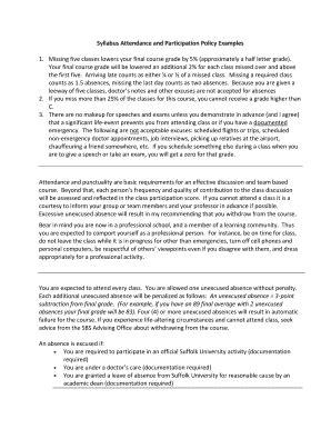 Fillable Online Syllabus Attendance And Participation Policy Examples