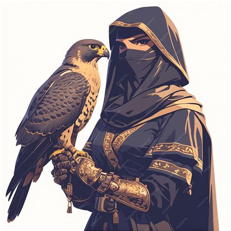 Qatari Woman in Traditional Falcon Trainers Outfit | Premium AI