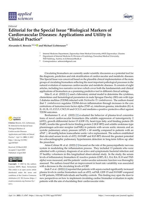 PDF Editorial For The Special Issue Biological Markers Of