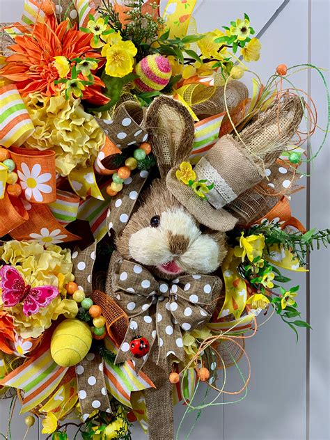 Easter Wreath Bunny Wreath Deco Mesh Wreath Front Door Etsy