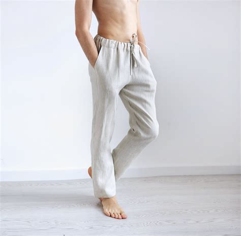 Linen Pants For Men Beige Lounge Pants Linen Trousers Mans Etsy In