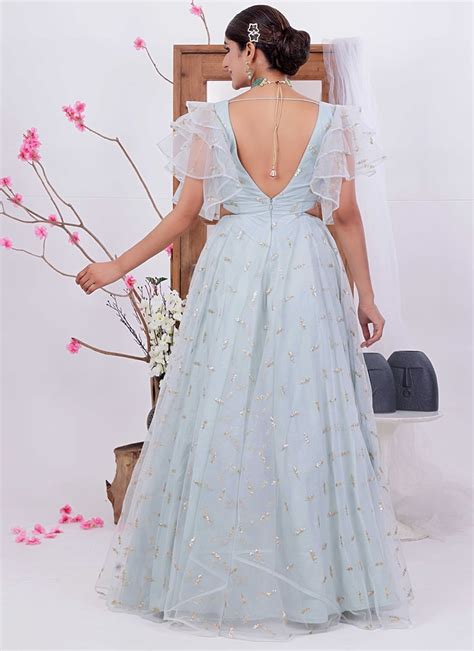 Buy Teen Girls Blue Net Embroidered Gown Party Wear Online At Best