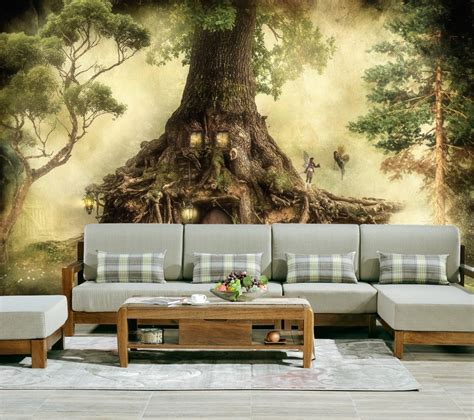 Fantasy Enchanted Forest Wall Mural Treehouse Wallpaper Magic Etsy