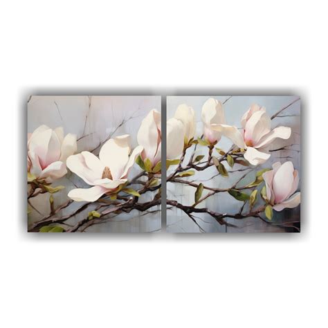 Cuadro Decorativo Pintura Abstracta De Flores Magnolias En Estilo