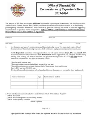 Fillable Online Prcc Documentation Of Dependents Form Prcc Fax Email