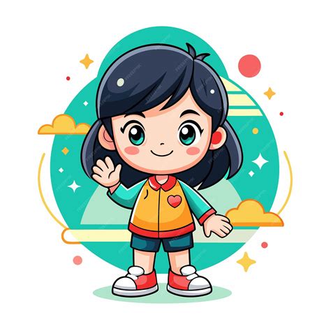 Premium Vector Cute Asian Girl Character Give Greetings