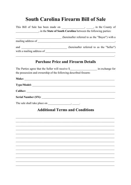 South Carolina Firearm Bill Of Sale Form Fill Out Sign Online And Download Pdf Templateroller