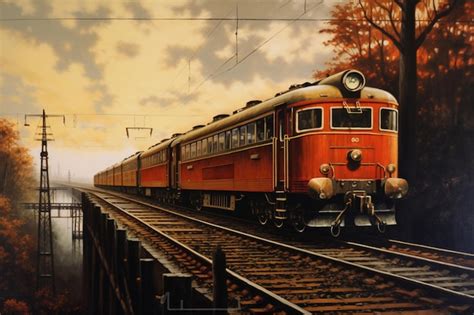 Premium Ai Image Painting Of A Train On A Track With Trees In The