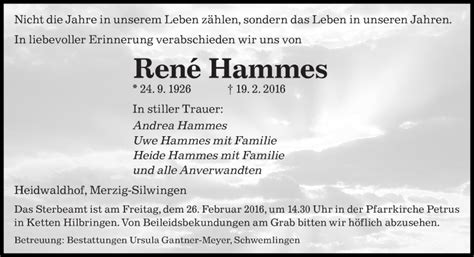 Traueranzeigen Von Rene Hammes Saarbruecker Zeitung Trauer De