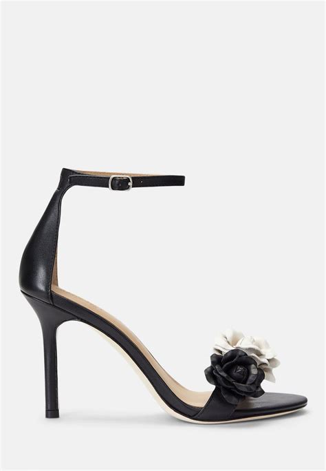 Lauren Ralph Lauren Allie Flower High Heeled Sandals Black White