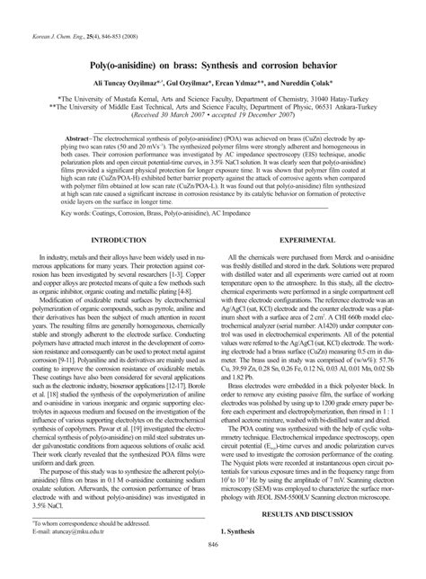 Pdf Poly O Anisidine On Brass Synthesis And Corrosion Behavior