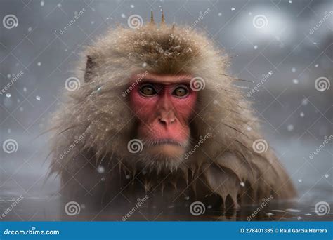 Stunning Japanese Snow Monkey in Hot Springs. Amazing Wild Life Stock Illustration ...