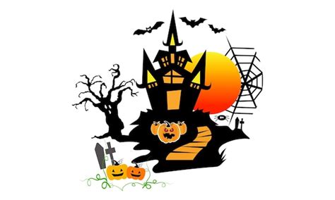 Premium Vector A Halloween House With A Pumpkin On The Front And A