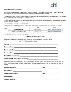 Fillable Online Citi Authorization Form Letter Template Fax Email