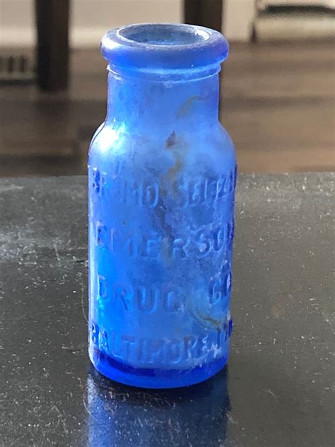 Vintage Bromo Seltzer Emerson Drug Co Small Blue Glass Bottle Etsy