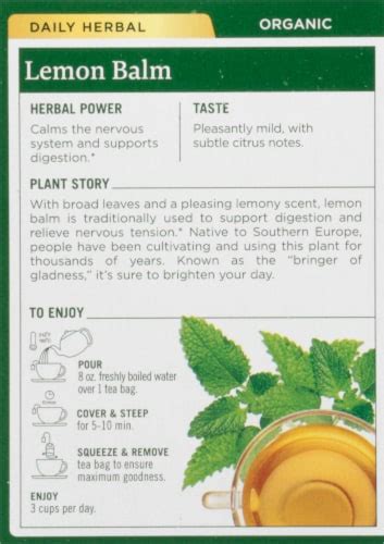 Traditional Medicinals® Organic Lemon Balm Herbal Tea Bags 16 Ct Smith’s Food And Drug