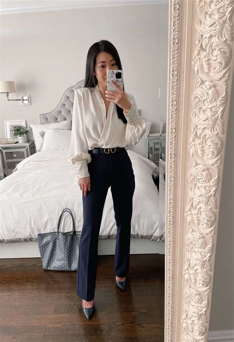 Navy Pants White Blouse Petite Workwear Ideas Blue Pants Outfit