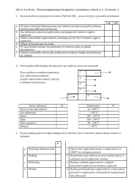 Pytania przygotowujące do egzaminu i sprawdzianu z chemii cz 4