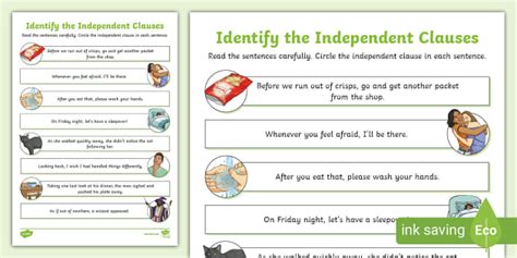 Identify The Independent Clauses Worksheet Twinkl