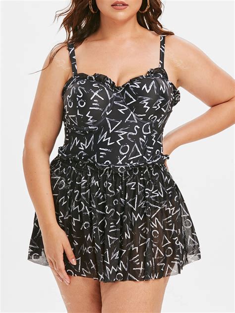 Plus Size Graphic Underwire One Piece Swimsuit With Skirt [43 Off