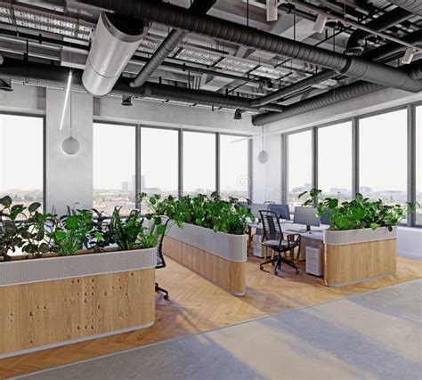 Modern Office Interior with Plants. Stock Illustration - Illustration ...