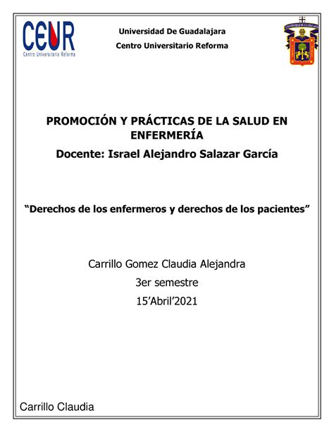 Derechos De Enfermeria Y Pacientes PROMOCIN Y PRCTICAS DE LA SALUD