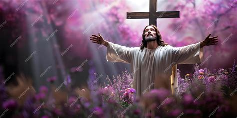 Premium Photo Resurrected Jesus Christ With Outstretched Arms In A