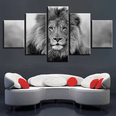 Black And White Lion Framed 5 Piece Canvas Wall Art Buy Canvas Wall Art