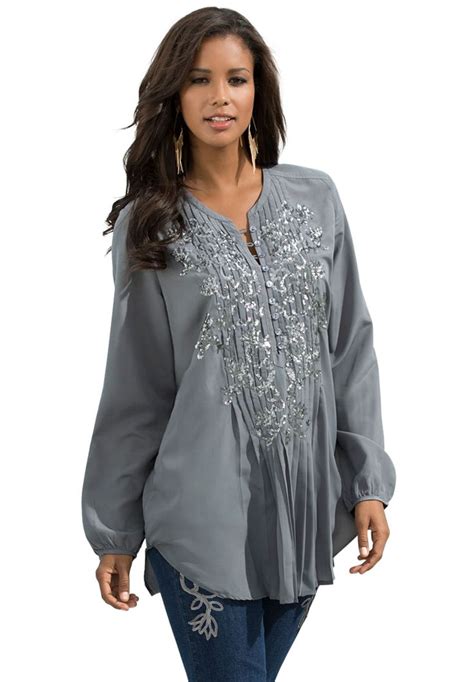 Plus Size Denim 24 7® Sequin Floral Tunic With Images Plus Size Outfits Clothes Stylish