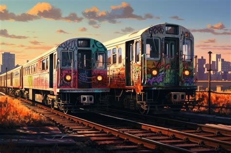 Premium Photo | Illustration of two trains on the tracks