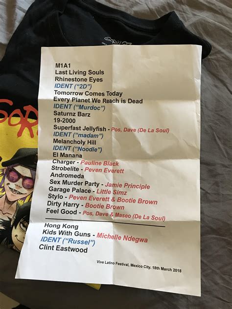 I got a set list from last night! : r/gorillaz