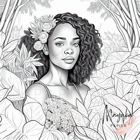 Printable Adult Coloring Page Beautiful Black Woman Download Illustration African American Gray