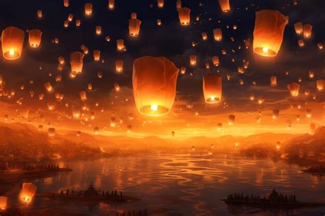 Premium AI Image | Flying lanterns in the night sky during the diwali ...