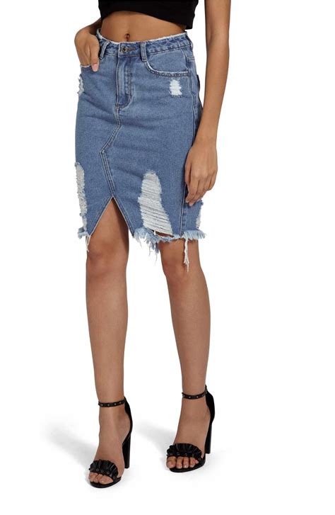 Main Image Missguided Distressed Denim Skirt Threadbare Edgy Look