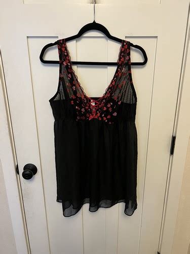 Cacique Heart Babydoll Top Love Lingerie Black Sexy Chemise Plus Size