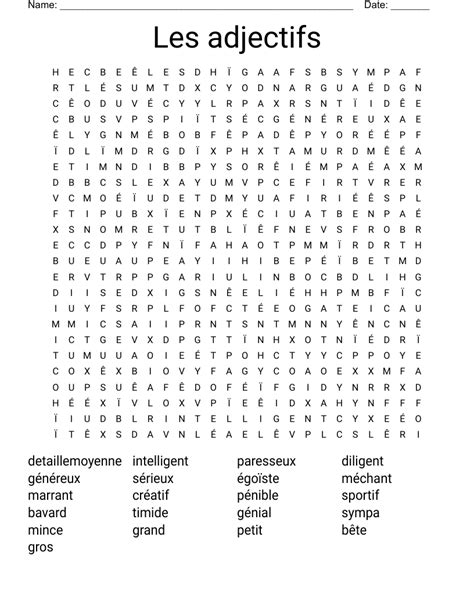 French Adjectives Word Search WordMint