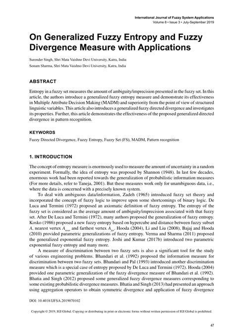 Pdf On Generalized Fuzzy Entropy And Fuzzy Divergence Measure With