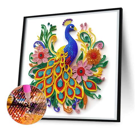 D Diy Partial Special Shaped Drill Diamond Painting Peacock Paper Home