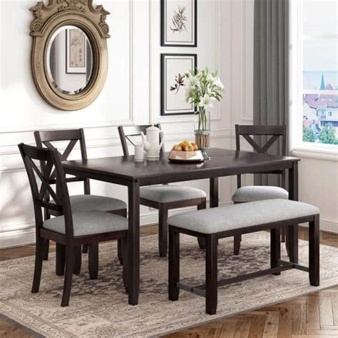 Harper Bright Designs Piece Wood Top Espresso Dining Table Set With