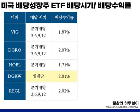 미국 대표 배당성장 Etf 비교 Vig Dgro Nobl 등