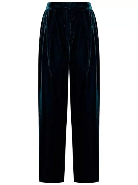 Emporio Armani High Waisted Dark Green Velvet Trousers Black