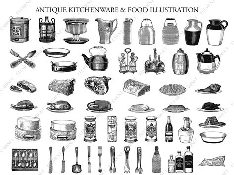 Antique Kitchenware And Food Clipart Mega Bundle Kitchenware