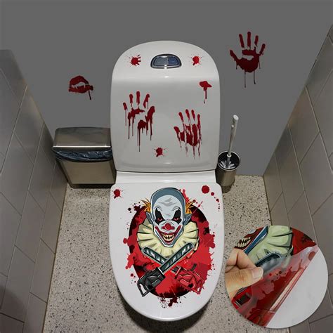 Halloween Skull Horror Toilet Seat Grabber Sticker Cover Spider Clown