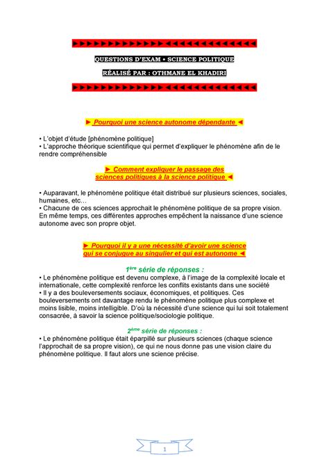 Ques Science Po Notes De Cours Questions Dexam Science Studocu