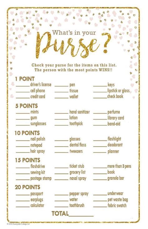 WHAT S In Your PURSE Bridal Shower Game With Gold And Blush Pink