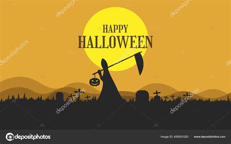 Halloween Background Grim Reaper Walking Spooky Grave Stock Vector by ...